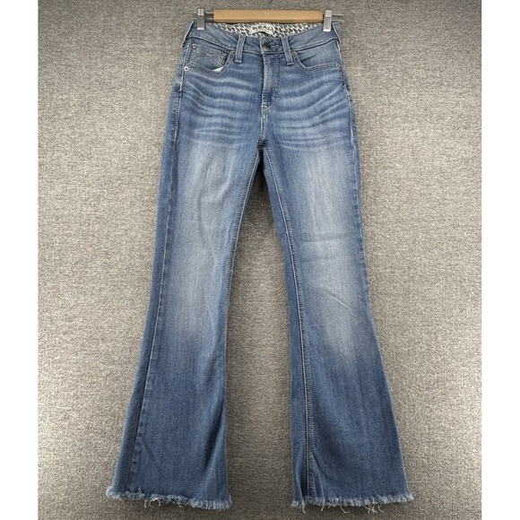 Ariat Real Denim Jeans Flare Women Size 27 Long Blue Distressed Mid Rise - Picture 1 of 11